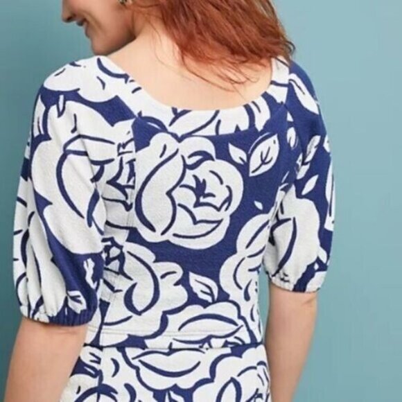 Maeve Anthropologie Womens Small Blue Motif Button Up Crop Top Shirt - Picture 4 of 13